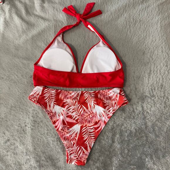 Women’s Random Tropical Print Tie Back Halter Bikini, XL - Picture 4 of 5